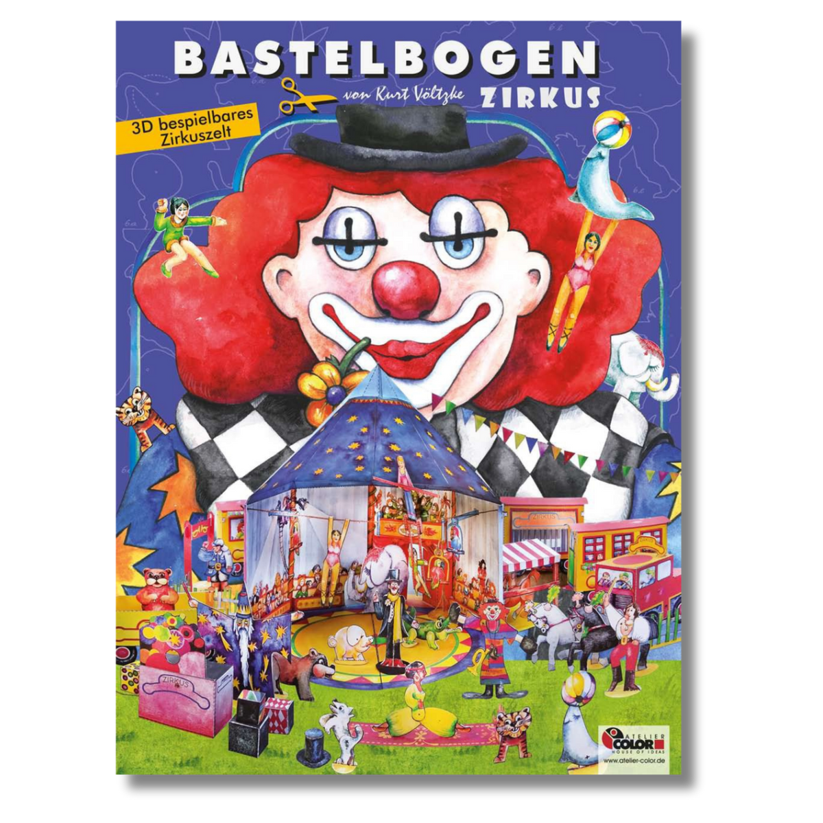 Zirkus Bastelbogen - 3D Papiermodell zum Ausschneiden und Basteln Atelier Color