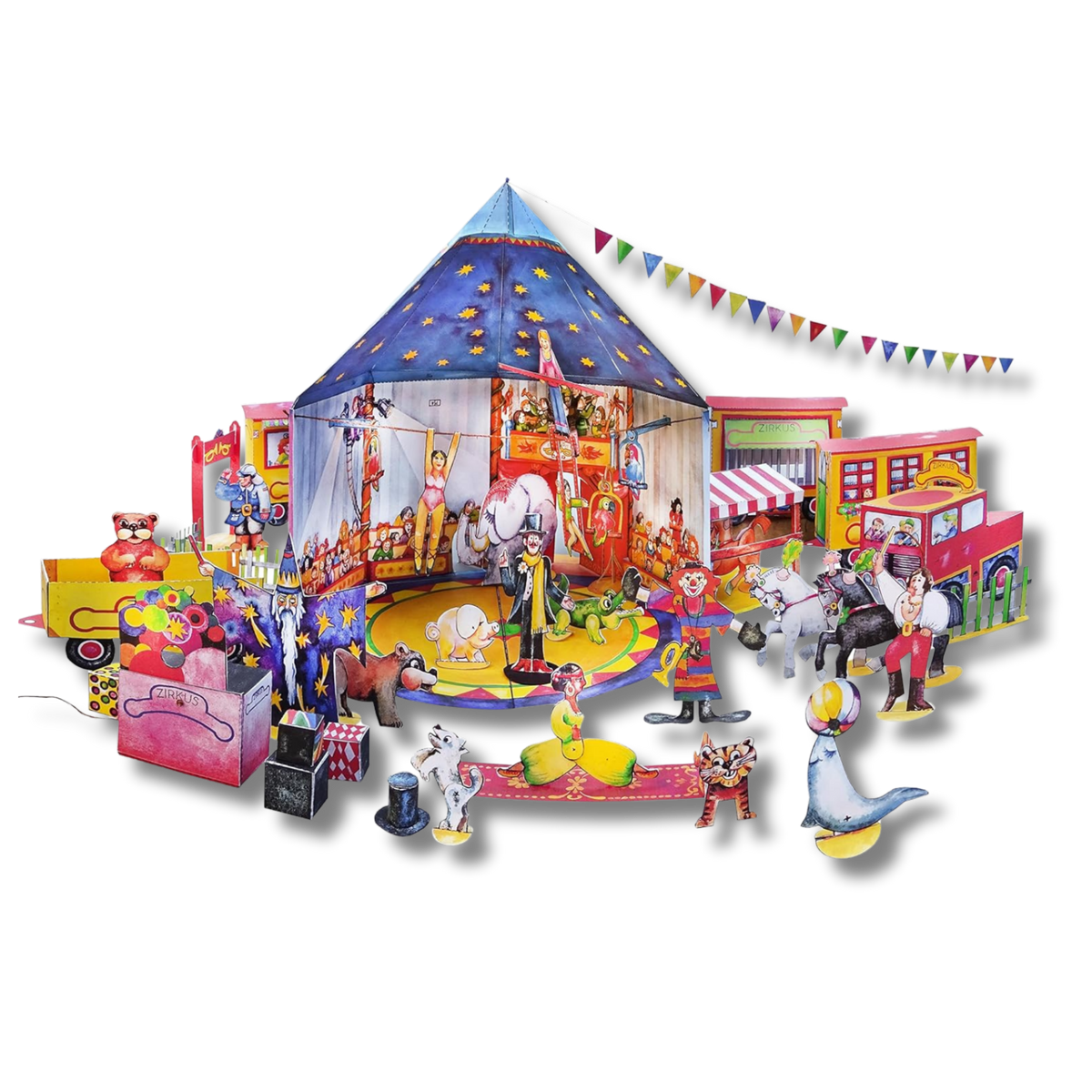Zirkus Bastelbogen - 3D Papiermodell zum Ausschneiden und Basteln Atelier Color