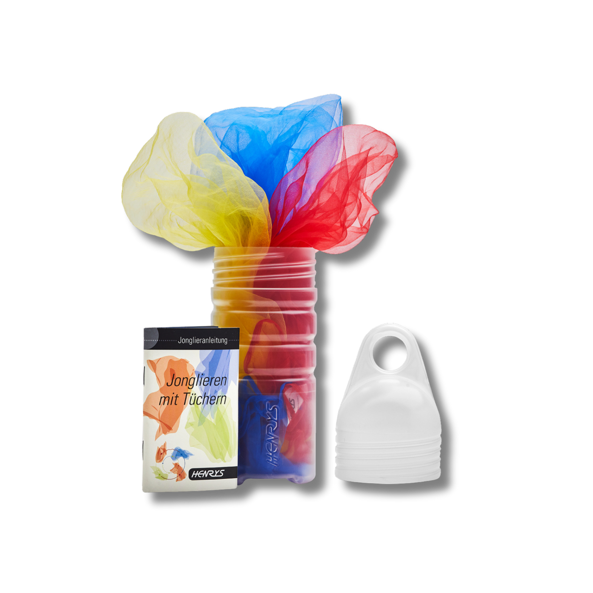 Jongliertücher-Set 65cm x 65xm Rot-Gelb-Mittelblau Henrys